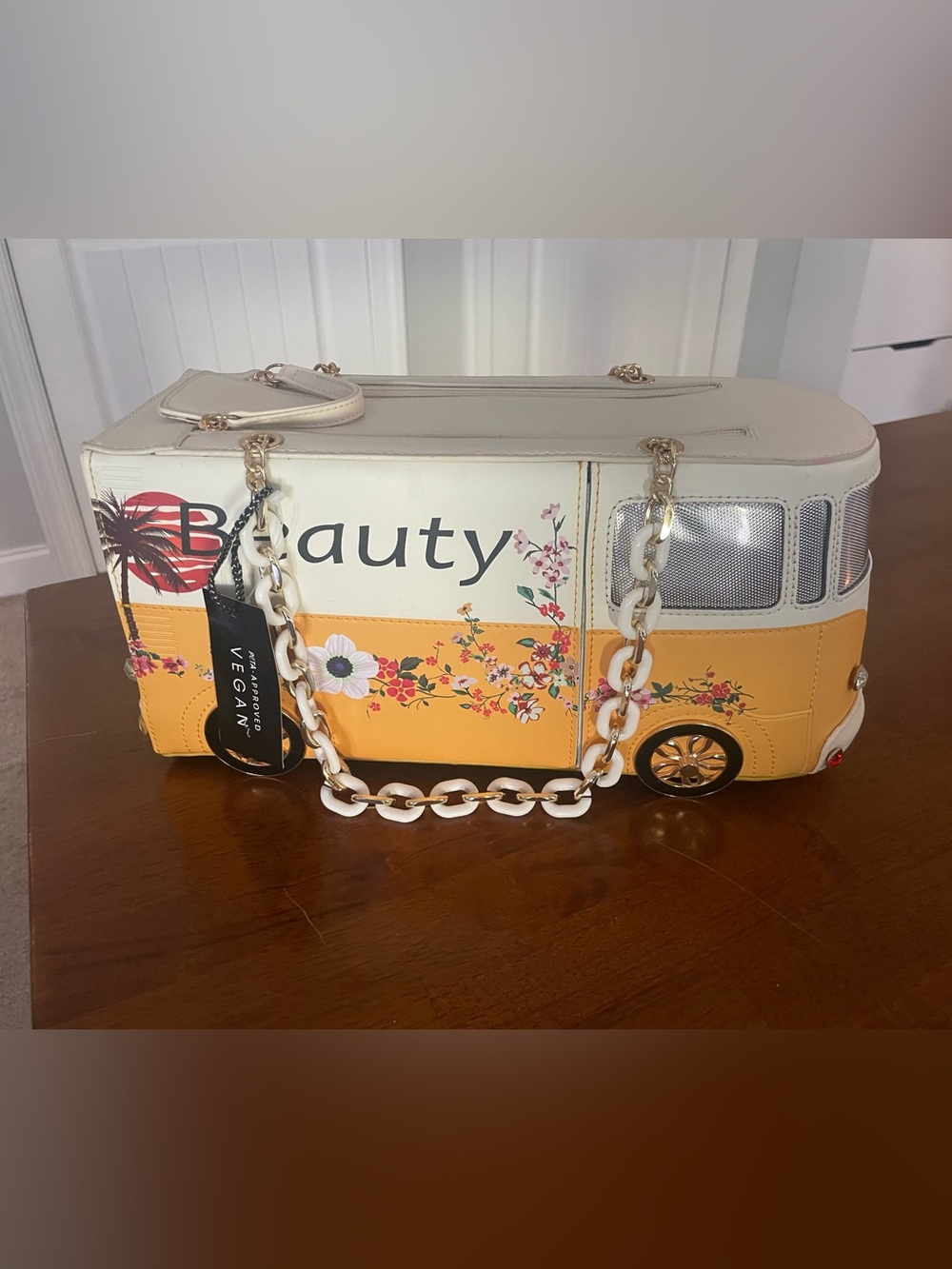 Beauty Floral Yellow & Cream Vegan Leather Bus Shoulder Bag